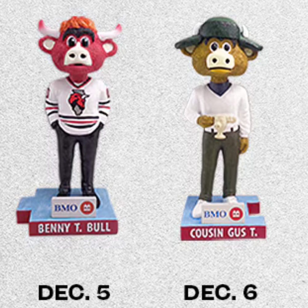 Windy City Bulls Holiday Weekend Bobbleheads Set Benny Bull & Gus T Bull Dec 5,6